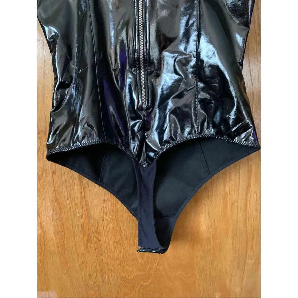 Fleur du Mal PVC Frankie Lace Bodysuit in Black Size S - Picture 8 of 12